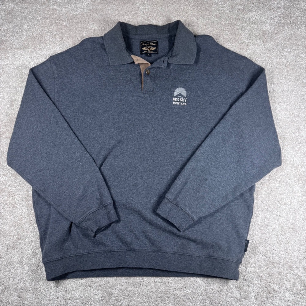Straight Down Polo Sweatshirt Mens XL Gray Cotton Golf Pullover Montana